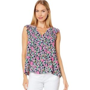 Lilly Pulitzer Joan V-Neck Sleeveless Ruffle Top